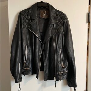 STS Black Leather Jacket with Silver Accents